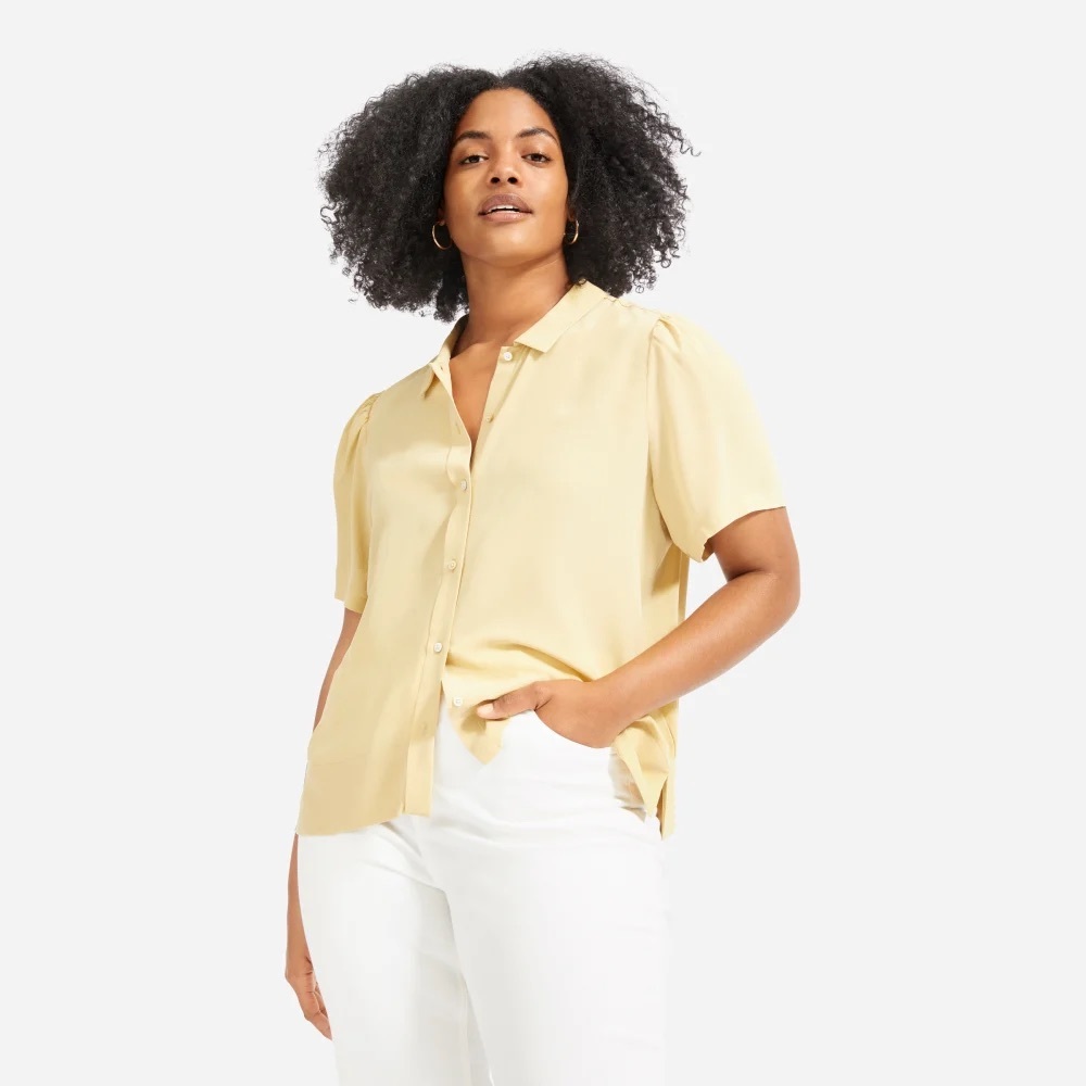 Everlane Silk Puff Sleeve Blouse in Hemp